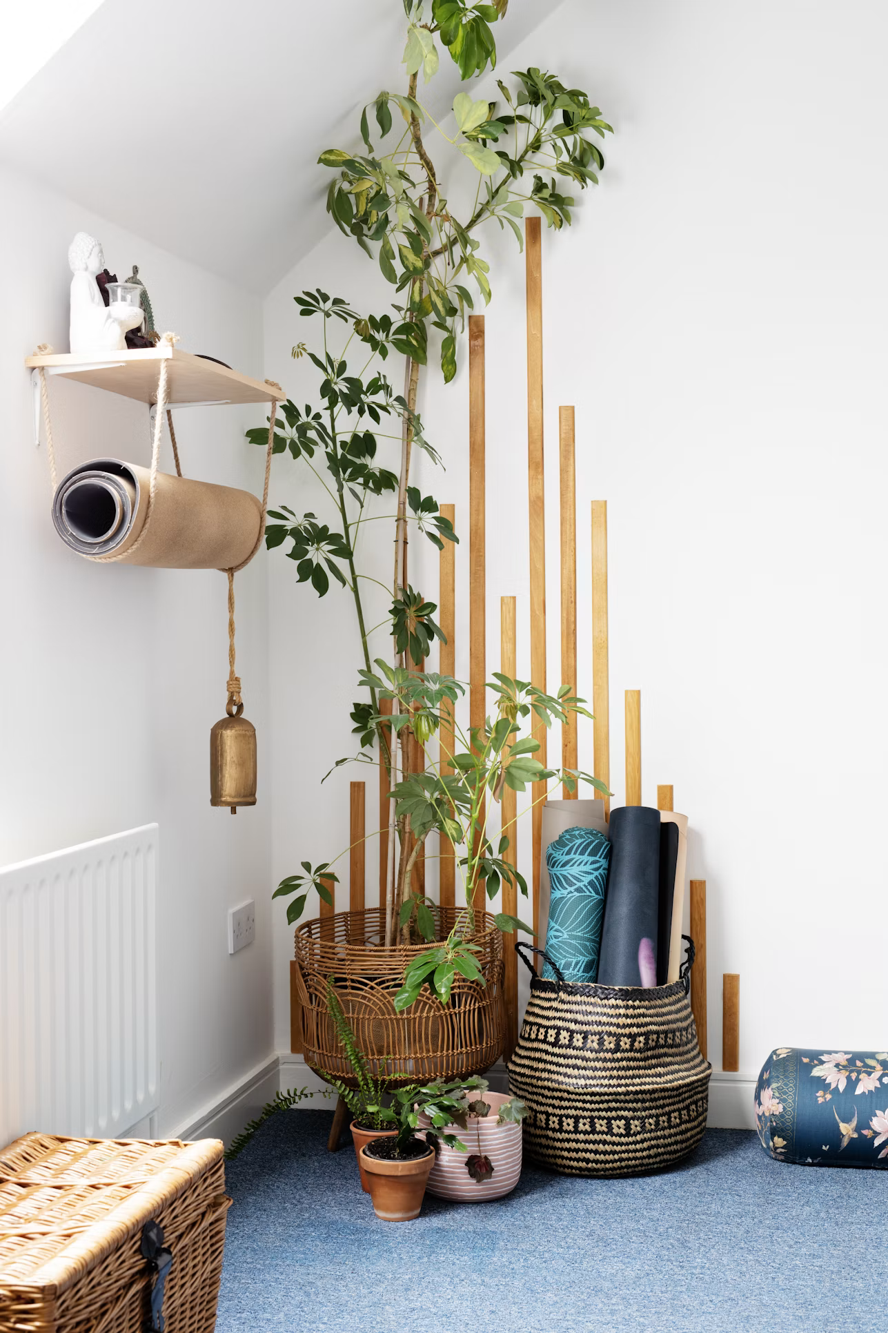 Plants, yoga mats and meditation accessories in the studio